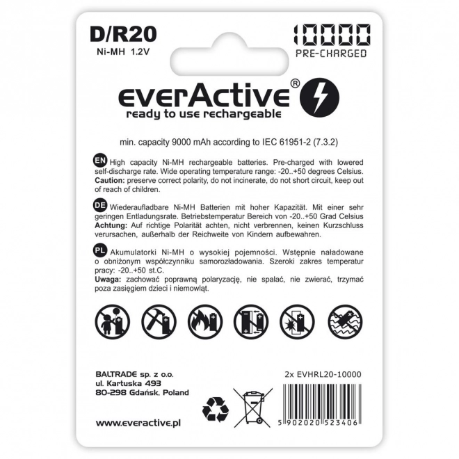 Nabíjecí baterie R20/D NI-MH 10000 mAh 2 ks připravené k použití