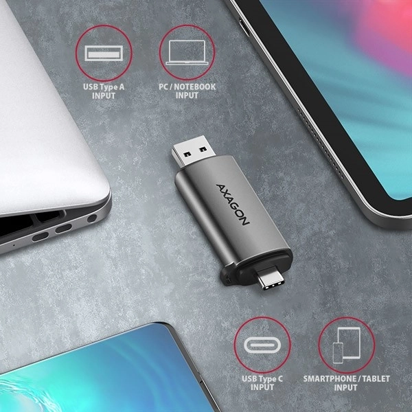CRE-SAC Externí čtečka paměťových karet USB3.2 Gen 1 Type-C + Type-A SD/microSD