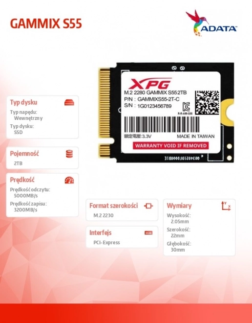 SSD disk XPG GAMMIX S55 2 TB PCIe 4.0 M.2 2230