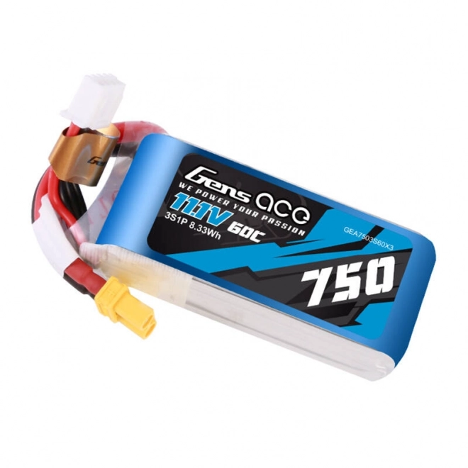 Gens Ace 750mAH 11,1V 60C 3S1P Lipo baterie s konektorem XT30