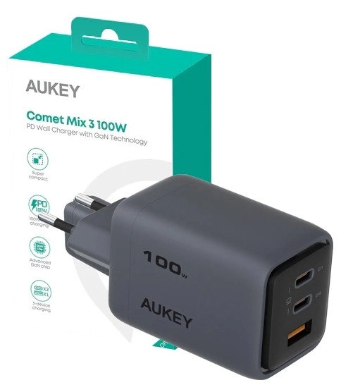 Aukey Rychlá Nabíječka Comet Mix 3 s 3 Uvsky 100W