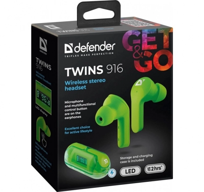 Bezdrátová sluchátka Twins 916 zelené