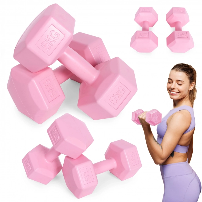 Sada jednoručních činek 2x5 kg růžová ModernHome