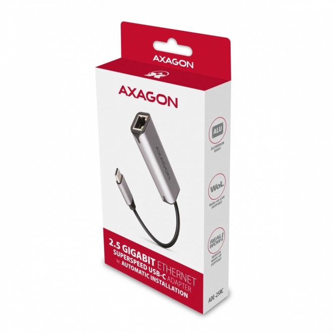 USB‑C 3.2 Gen 1 2,5GbE adaptér AXAGON s čipem Realtek RTL8156B, šedý