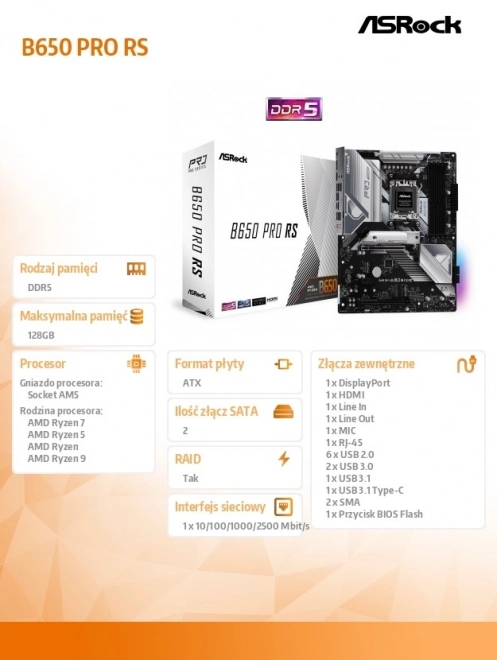 Základní deska B650 PRO RS AM5 4DDR5 HDMI M.2 DP USB3.2 ATX
