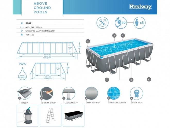 Bazén Bestway Power Steel 488x244x122 cm
