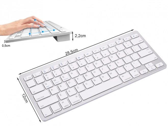 Bezdrátová klávesnice Bluetooth pro PC ipad mac malá štíhlá nízkoprofilová – Bílá