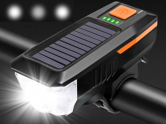 Přední LED světlo na kolo se solárním nabíjením a houkačkou
