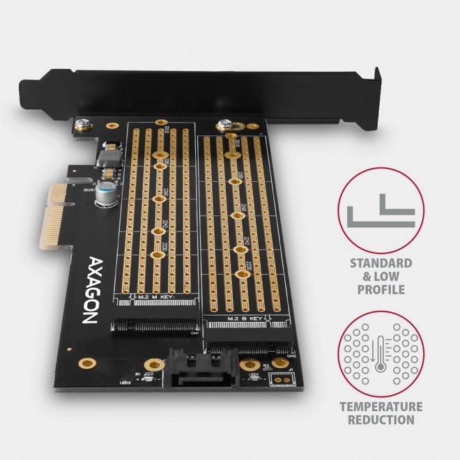 Interní adaptér PCIe x4 PCEM2-D, 1x M.2 NVMe M-key + 1x SATA B-key slot, SP & LP