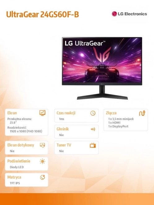 Monitor 24GS60F-B 24" IPS FHD 180Hz 1ms HDR10