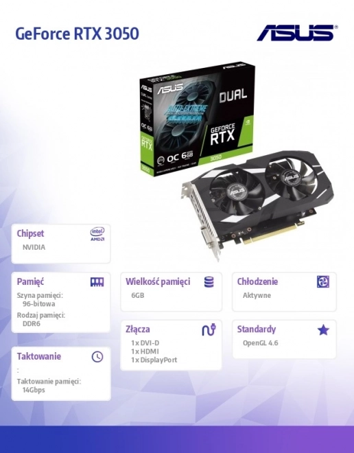 Grafická karta ASUS GeForce RTX 3050 Dual OC 6GB GDDR6