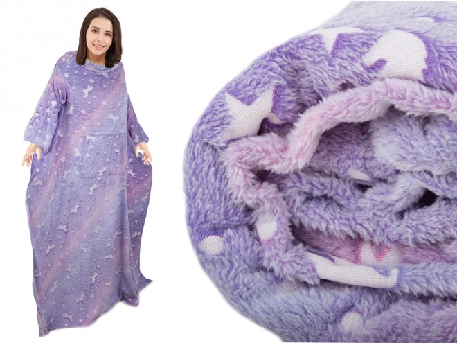Deka s rukávy fleece teplá mikina župan neonový – fialová