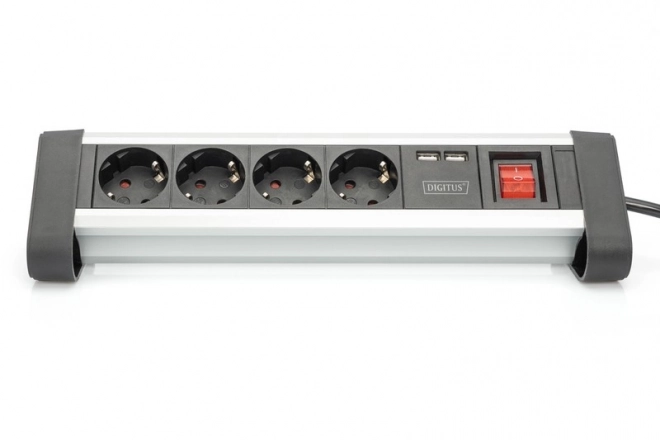 Kancelářská napájecí lišta 45° 4 zásuvky, 2x USB (5V/2A) s možností otáčení o 290° hliník HQ