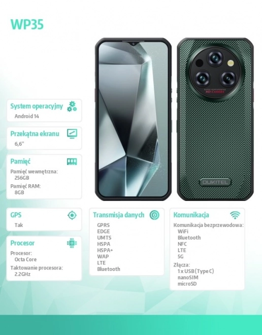 WP35 8/256GB 11000 mAh DualSIM smartphone zelený