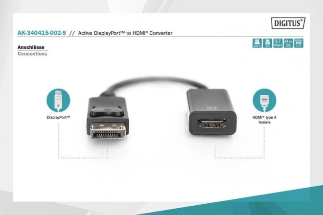 Adaptační kabel DisplayPort s klipem 1080p 60Hz FHD Typ DP/HDMI A M/Z 0,2 m černý