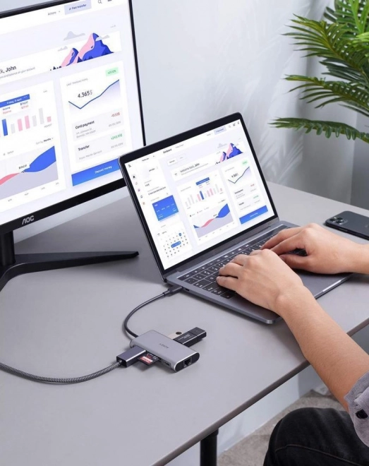 CB-C91 hliníkový USB-C HUB | 8v1 | RJ45 Ethernet 10/100/1000Mbps | 3xUSB 3.1 | HDMI 4k@30Hz | SD a micro SD | USB-C Power Delivery 100W