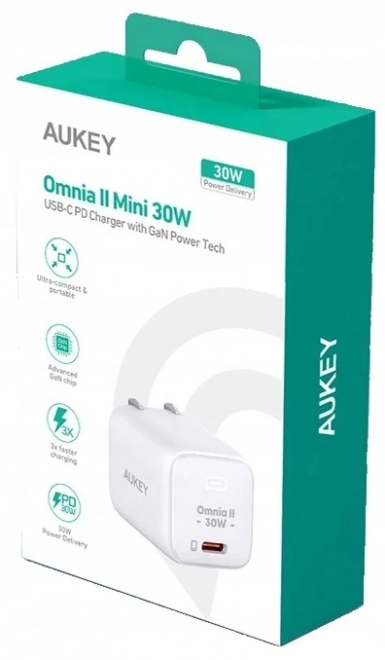 Bílá GaN USB-C nabíječka Aukey Omnia II Mini 30W