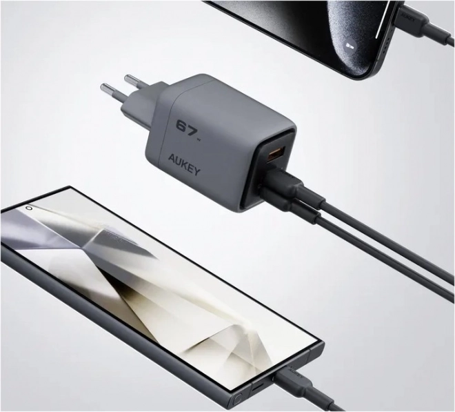 Aukey PA-C3 Comet Mix 3 GaN ultraschnellá síťová nabíječka 67 W 3x USB (2x USB-C a 1x USB-A)