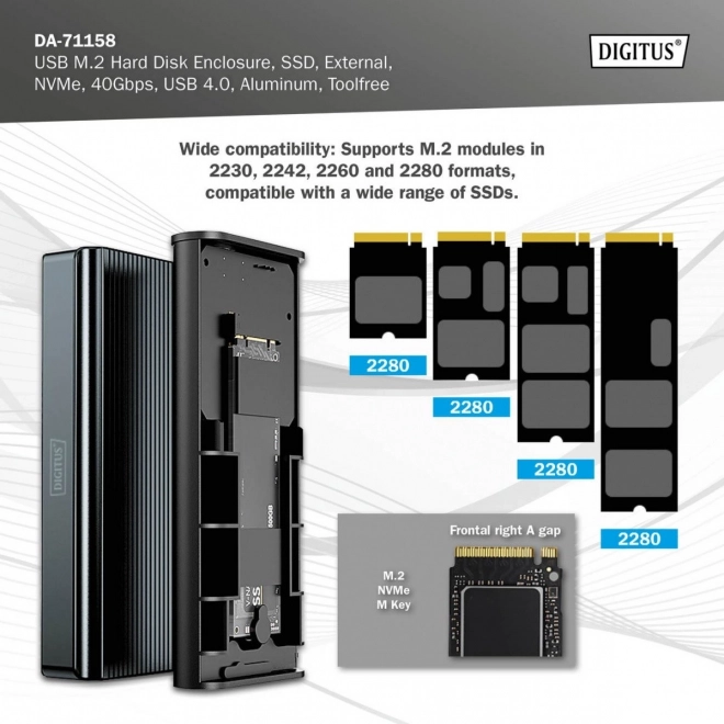 Obal USB 4.0 typu C pro SSD M.2 NVMe 40 Gb/s hliníkový beznářadí