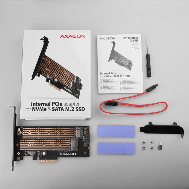 Interní adaptér PCIe x4 PCEM2-D, 1x M.2 NVMe M-key + 1x SATA B-key slot, SP & LP