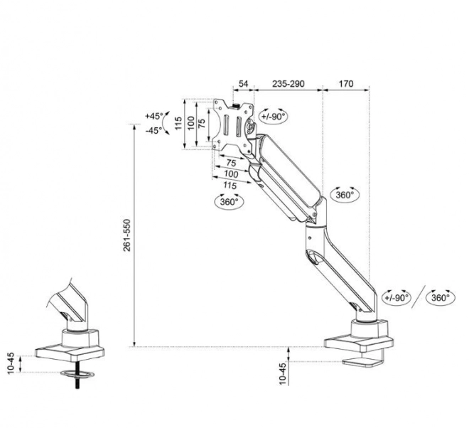 Plně pohyblivý držák na stůl pro zakřivené ultrawide obrazovky Neomounts
