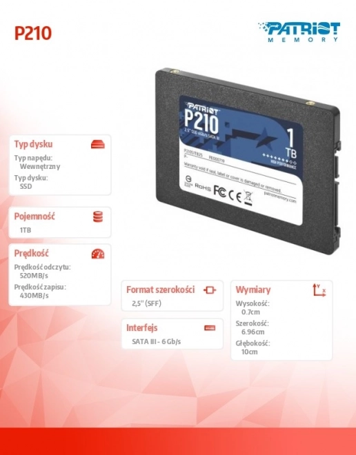 SSD disk 1TB P210 s rychlostí 520/430 MB/s SATA III 2.5