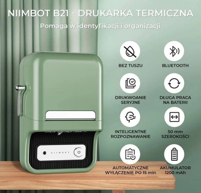 Přenosná tiskárna etiket s termálním tiskem v barvě zelené