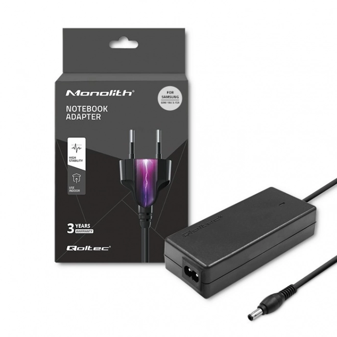 Napájecí adaptér pro SAMSUNG 60 W, 19 V, 3,15 A, 5,5 × 3,5 mm + pin – QOLTEC