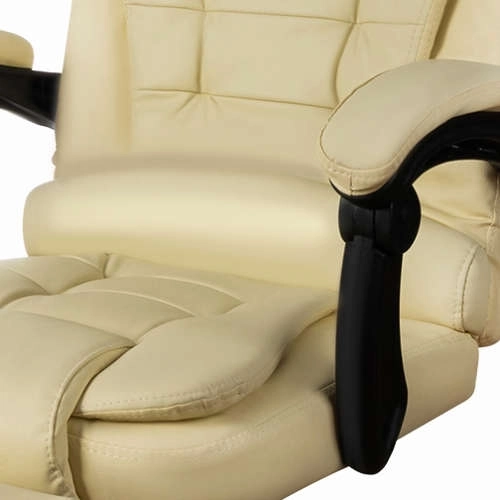 Ergonomická krémová kancelářská židle s vysouvací opěrkou nohou