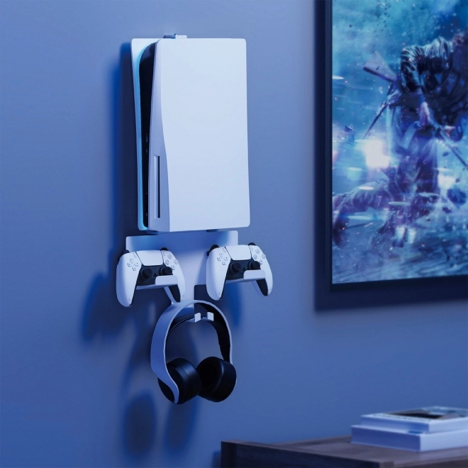 Stojan na PlayStation 5 bílý nástěnný s úchyty na ovladače