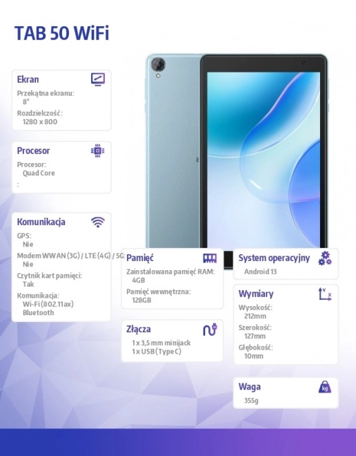 Tablet WiFi 8 palců 4/128 GB modrý