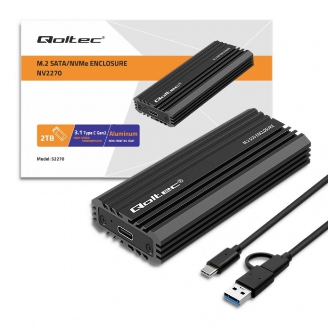 Qoltec obal na M.2 SSD NVMe a SATA s USB-C připojením, 2TB kapacita