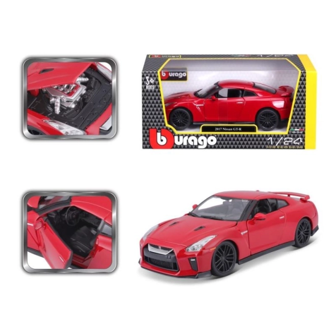 Nissan GT-R Bburago 1:24 metallic bílá – Červený