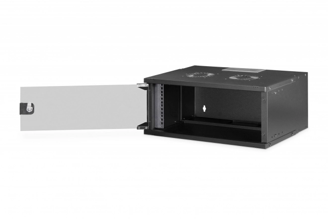 19" síťová skříň 4U pro montáž na stěnu, SOHO PRO 240 x 540 x 400 mm, nosnost 60 kg, prosklené dveře, nesmontovaná, černá