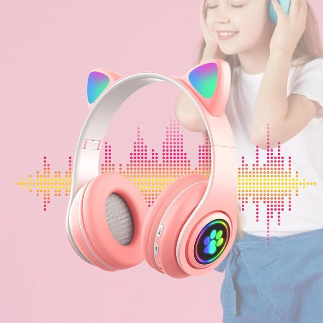 Bezdrátová bluetooth sluchátka s ušima – Růžová