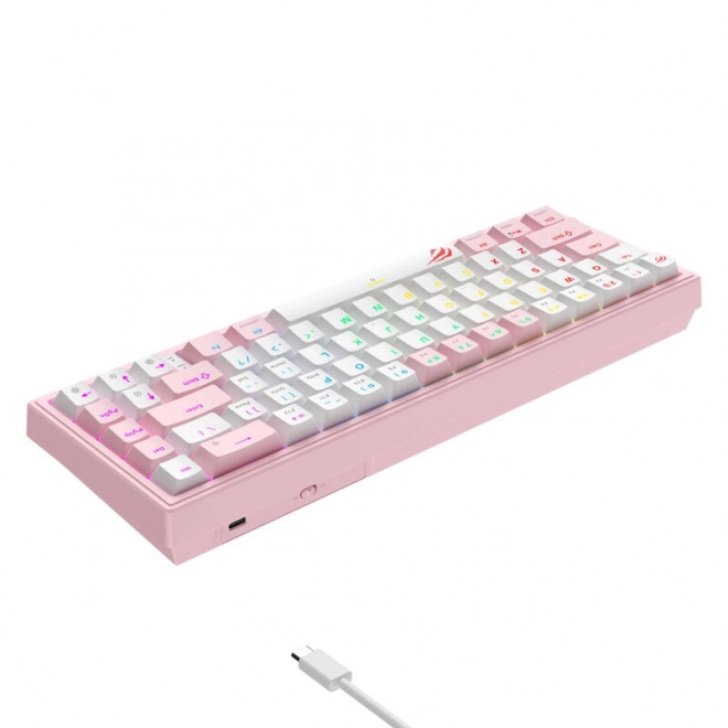 Mechanická klávesnice Havit s RGB podsvícením v růžovo-bílé