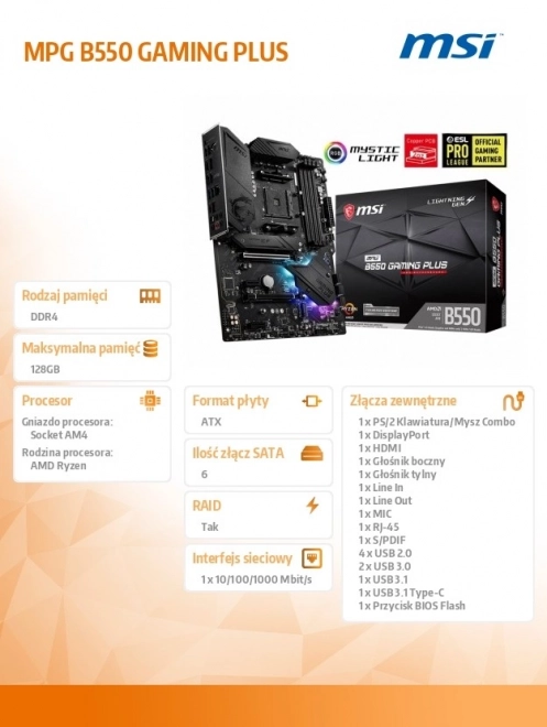 Základní deska MPG B550 GAMING PLUS AM4 4DDR4 HDMI/DP ATX