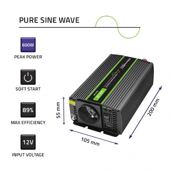 Převodník napětí Qoltec čistý sinus 300W/600W