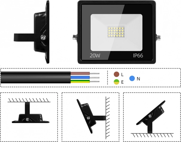 Venkovní LED reflektor 20W 6000K vodotěsný IP66
