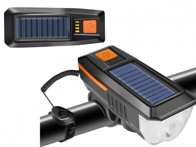 Přední LED světlo na kolo se solárním nabíjením a houkačkou