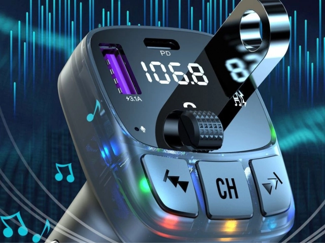 Multifunkční automobilový FM transmitter s rychlonabíjením
