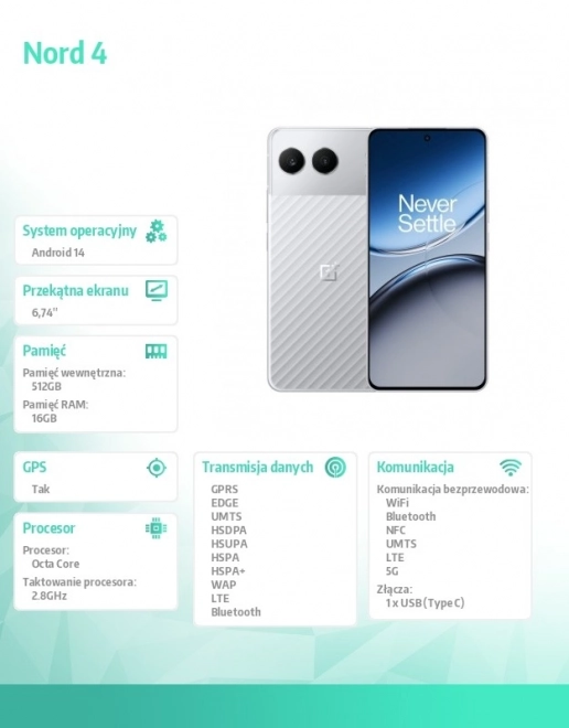 Chytrý telefon Nord 4 5G 512 GB stříbrný