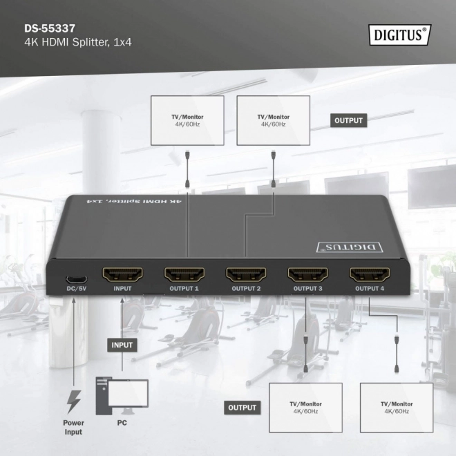 HDMI Rozdělovač 1x4 s podporou 4K a HDR