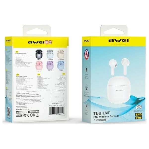 Bluetooth sluchátka T68 TWS ENC bílá
