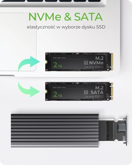 Externí hliníkové pouzdro pro M.2 NVMe a SATA SSD s USB‑C 10 Gb/s – ICY BOX