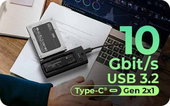 IB-180MS-C31 Dokovací stanice SSD 1x 2,5"/3,5" a 1x M.2 PCIe NVMena USB 3.2 Gen 2 10 Gbit/s