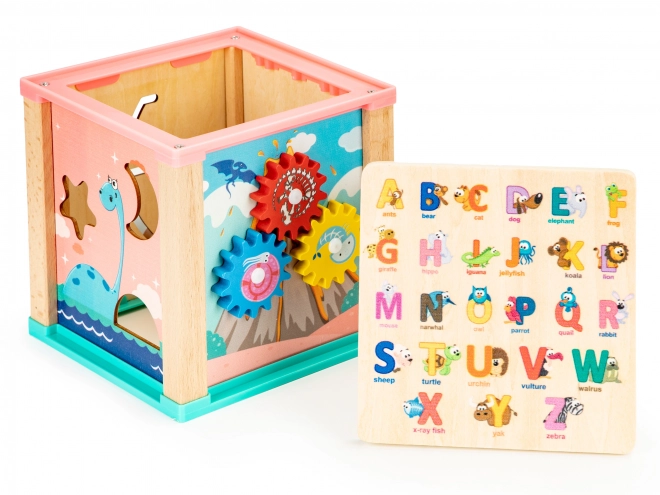 Dřevěná vzdělávací kostka dino ECOTOYS