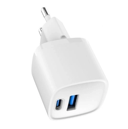 USB-A USB-C 20W PD QC3.0 mini-nabíječka bílá