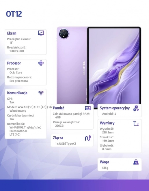 Tablet 11" Fialový
