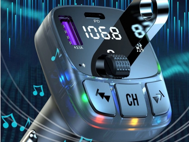 FM Bluetooth vysílač s USB a USB-C nabíjením